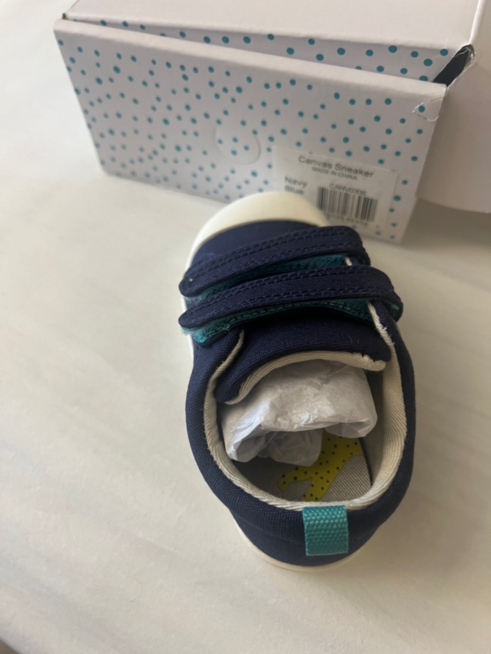 Carter's Navy Canvas Baby Sneaker with Teal Pull Tab - Picture 4 of 5